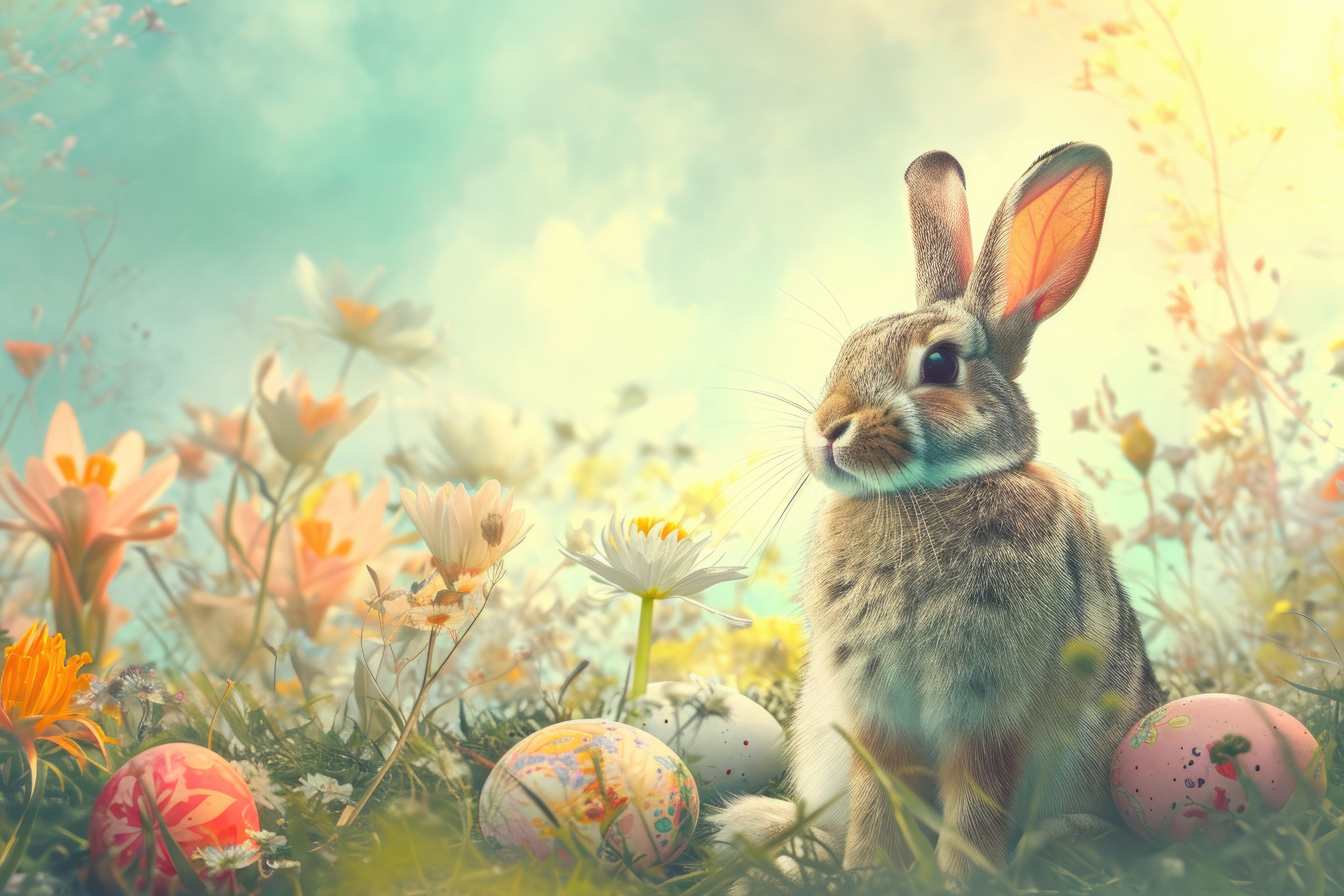 easter bunny forest background with eggs